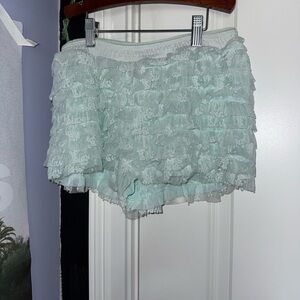 Free People Light Green Lace Ruffle Shorts